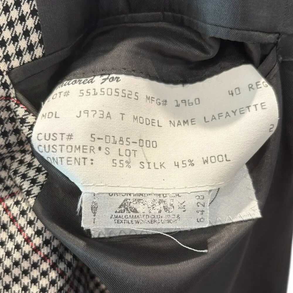 Karl Lagerfeld Paris Blazer 40R Red Accent Houndstooth‎ Silk Wool